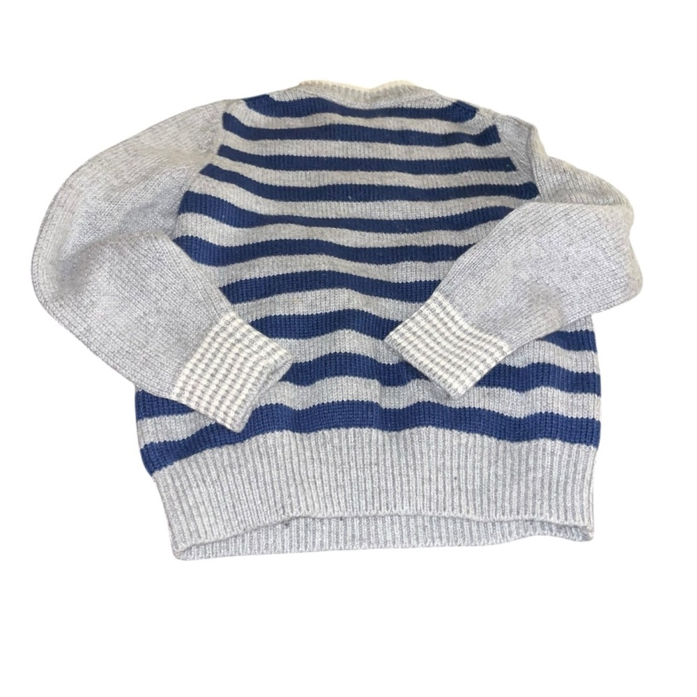 Mini boden gray blue striped sweater polar bear scarf ear muffs 4t 5t xs 4y 5y - Picture 3 of 4